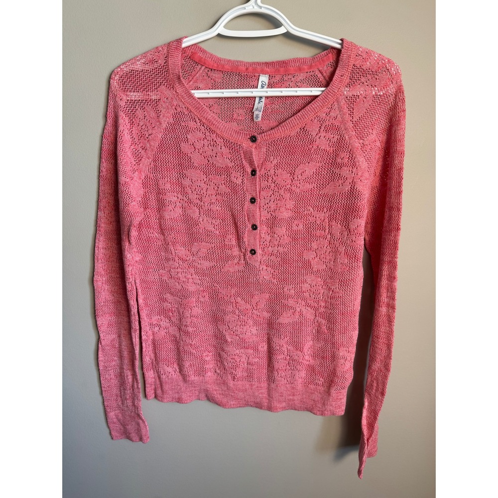 Aeropostale Crochet Henley Top L Sheer Pink Floral Knit Boho Cottagecore Y2K Vtg